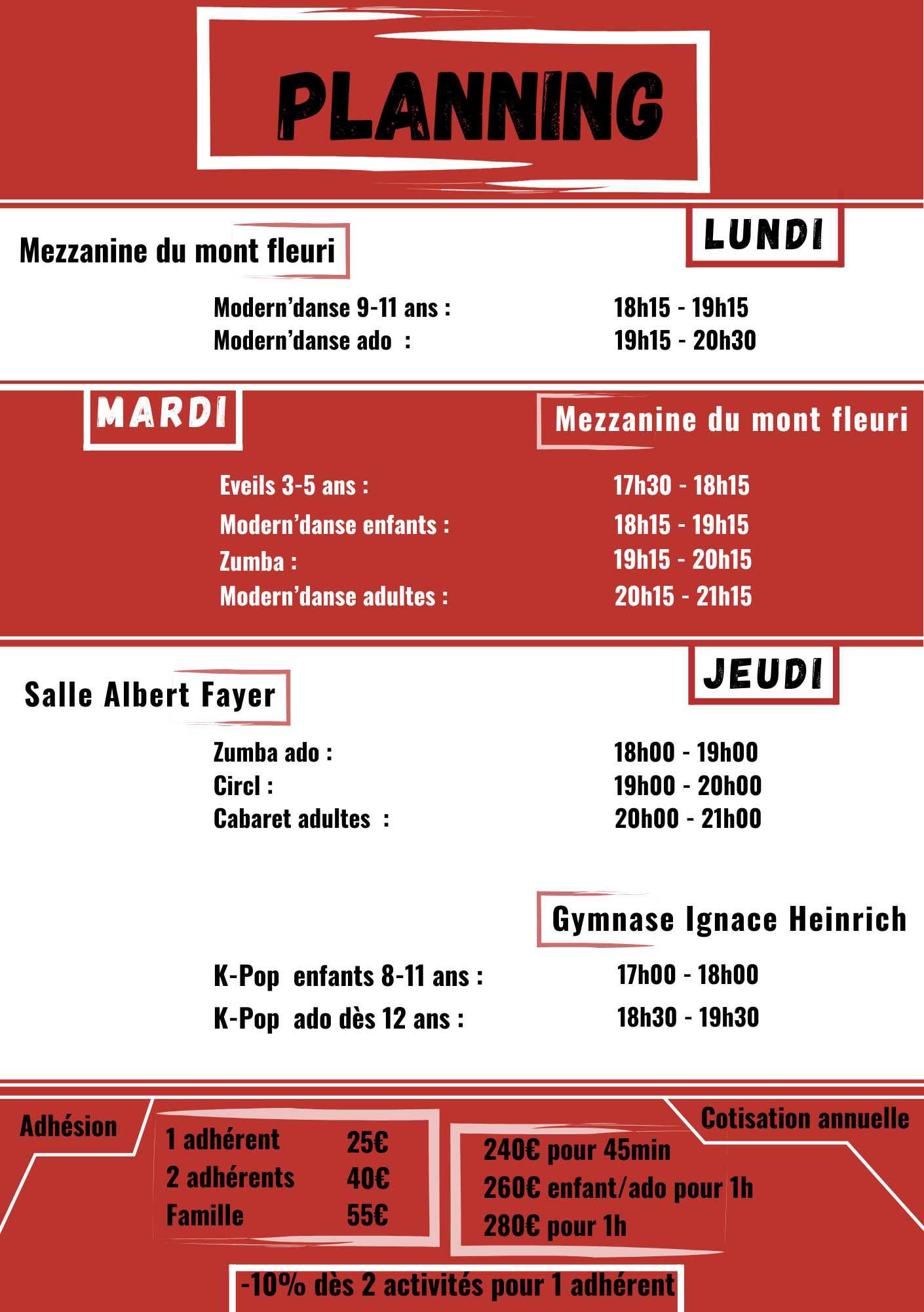 Activité et tarif 2